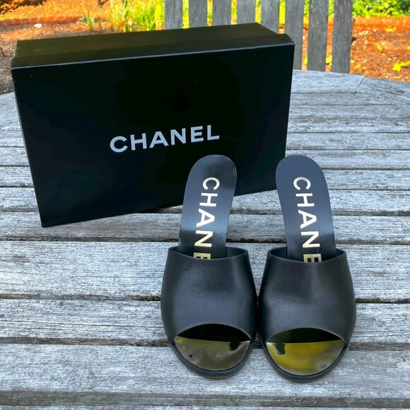 AUTHENTIC CHANEL Black Wedges - Picture 1 of 11